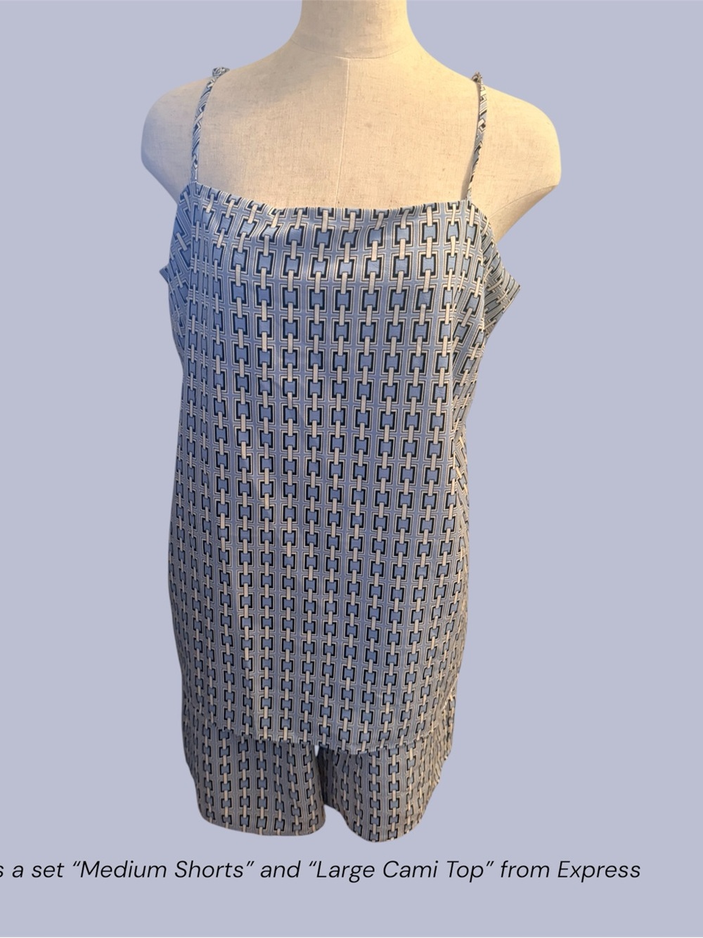 Express Light Blue and Navy Geometric Cami Set